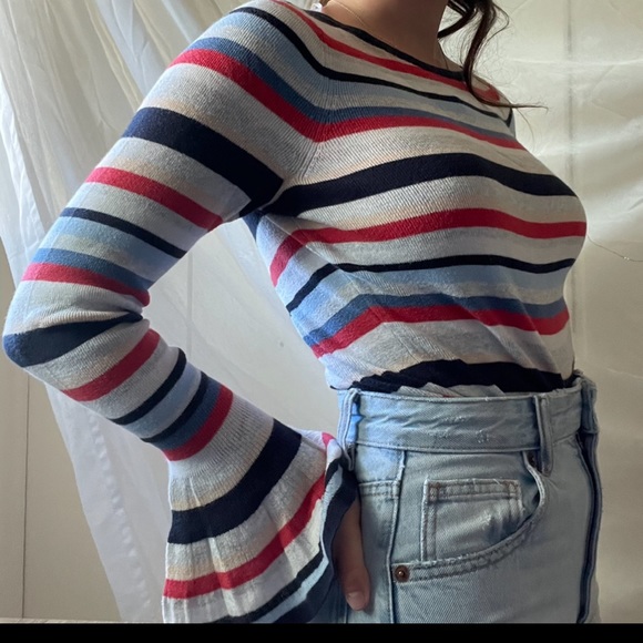 Tommy Hilfiger flared sleeve striped knit sweater - Picture 1 of 4